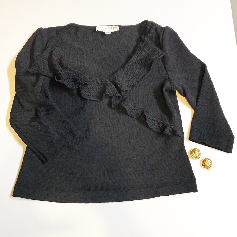 St John ruffle faux wrap black sweater sz 6